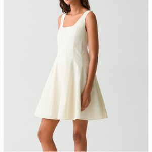 Theory Women's Sleeveless Fit-and-Flare Dress Sleek Poplin Eggshell 0 NWT 395